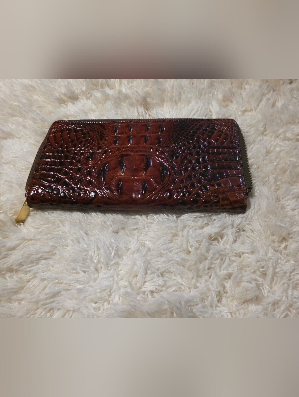 BRAHMIN Skyler Crocodile-Embossed Zip Wallet Wristlet - Pecan Melbourne - Picture 7 of 7